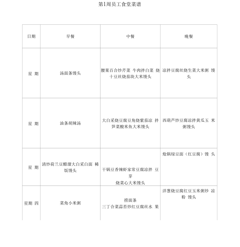 一个月员工食堂菜谱.doc