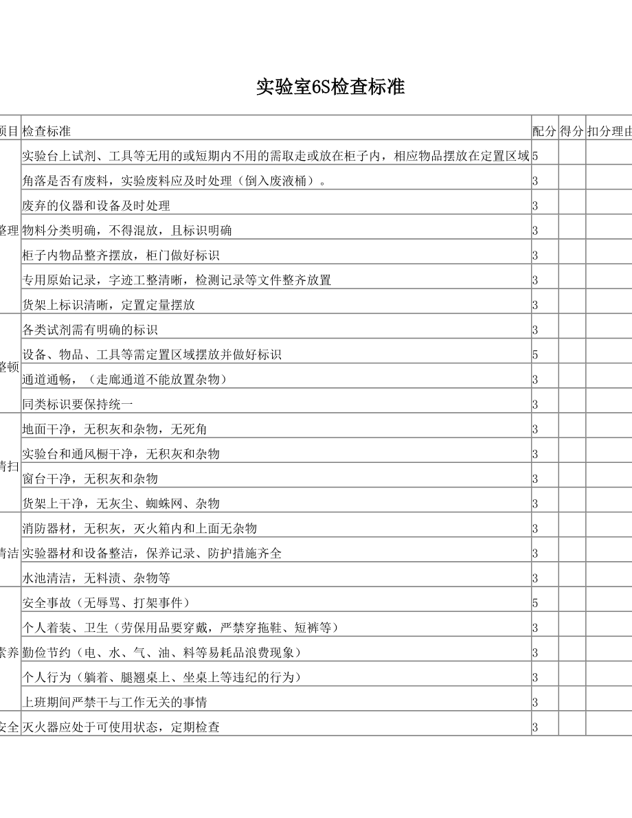 实验室6S检查标准.doc