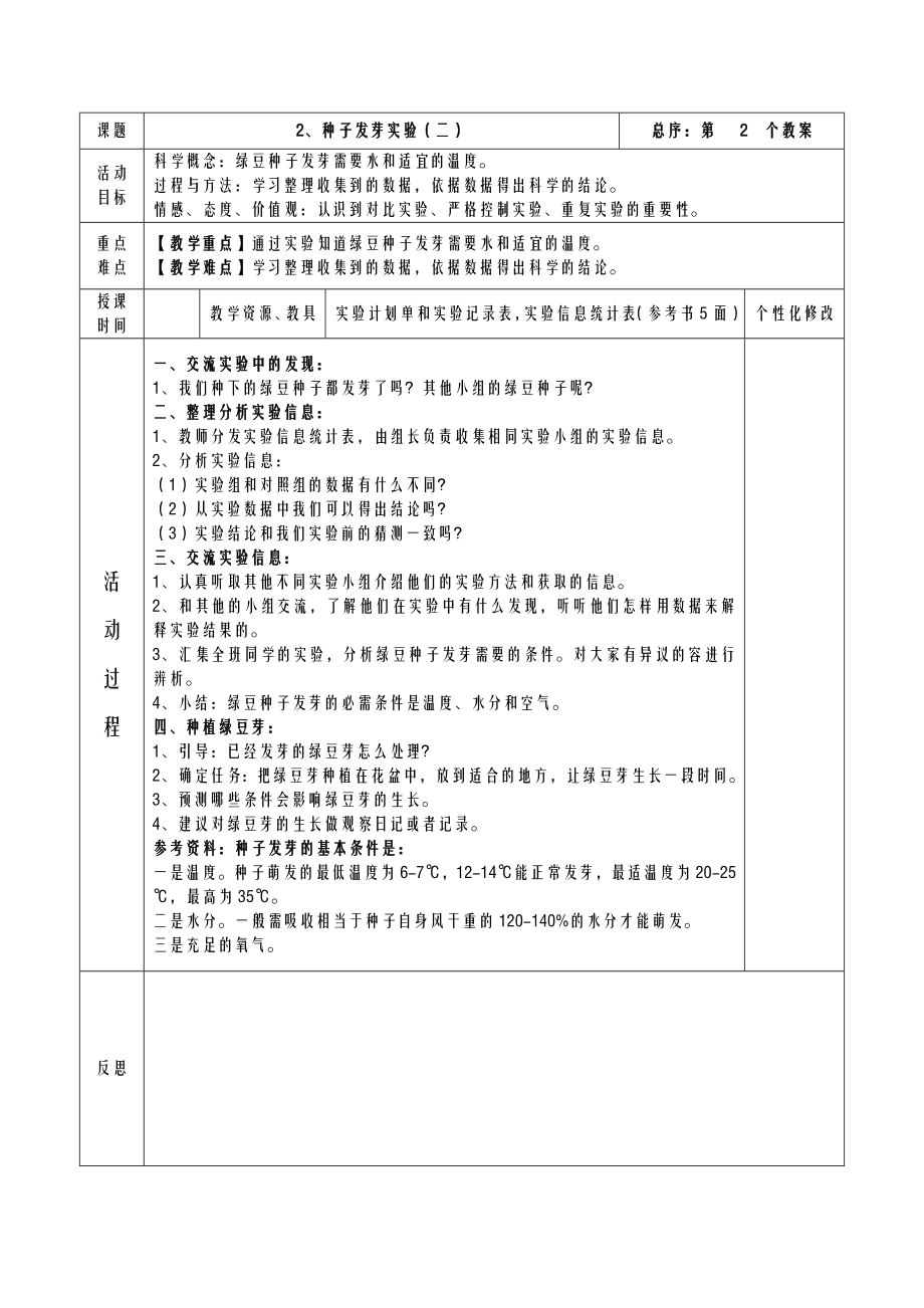 教科版小学五年级上册科学教学设计表格.doc