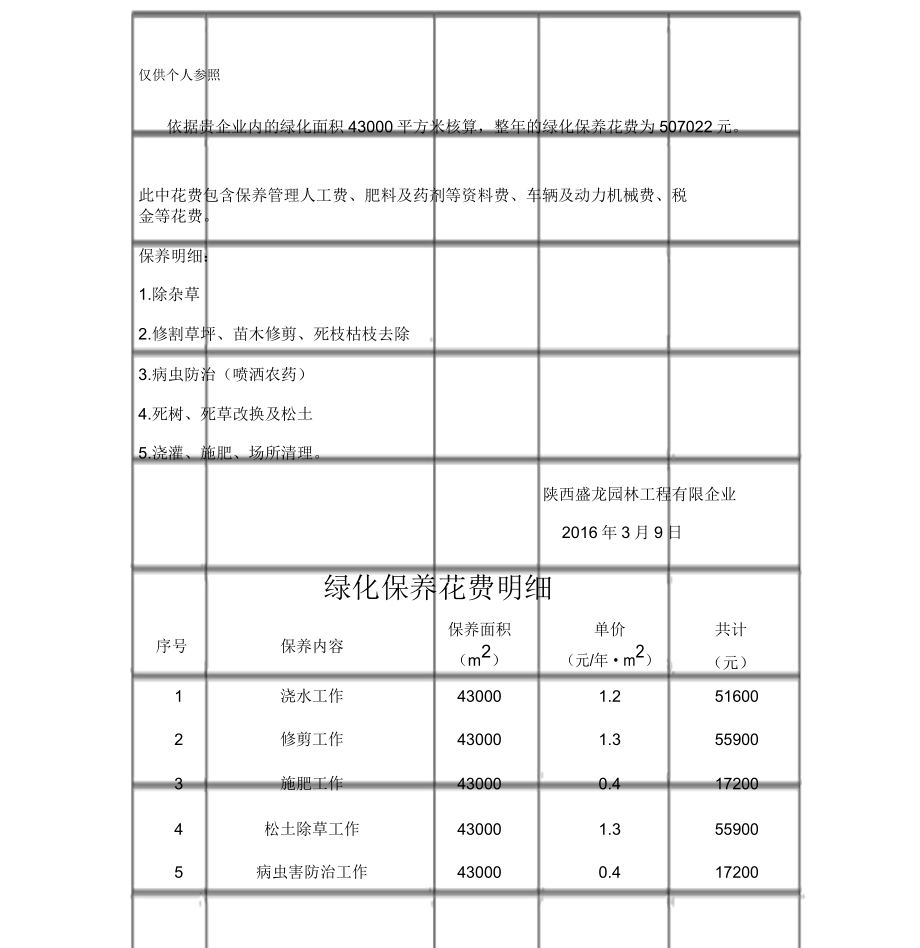 绿化养护报价表格.doc