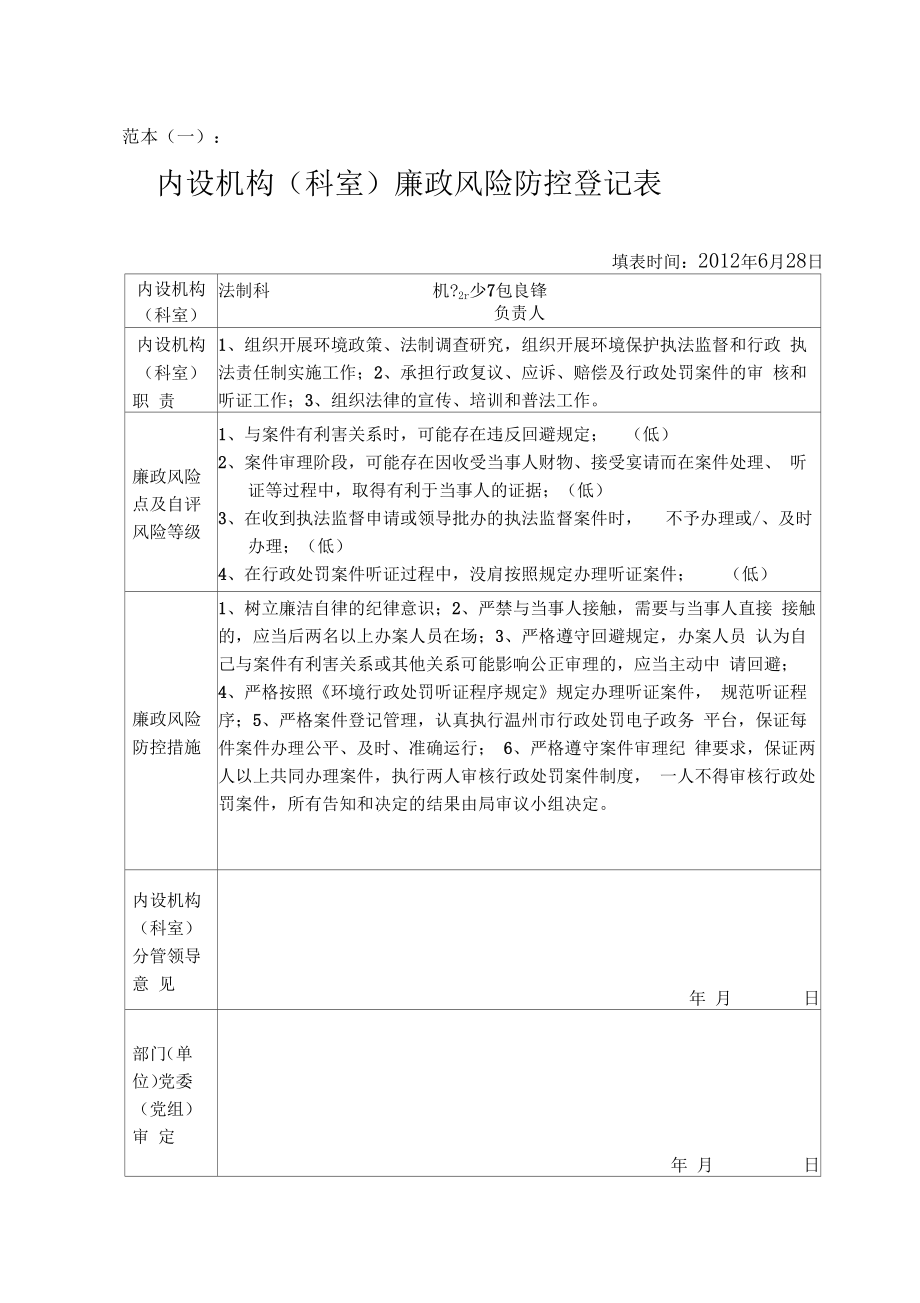 廉政风险防控登记表.doc