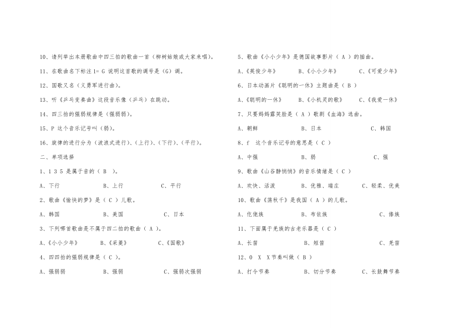 小学音乐素养抽测题库完整.doc