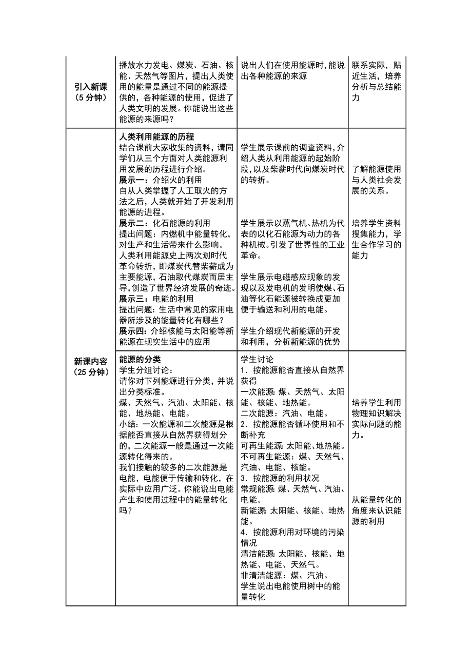 人教版物理九年级能源教学设计.doc