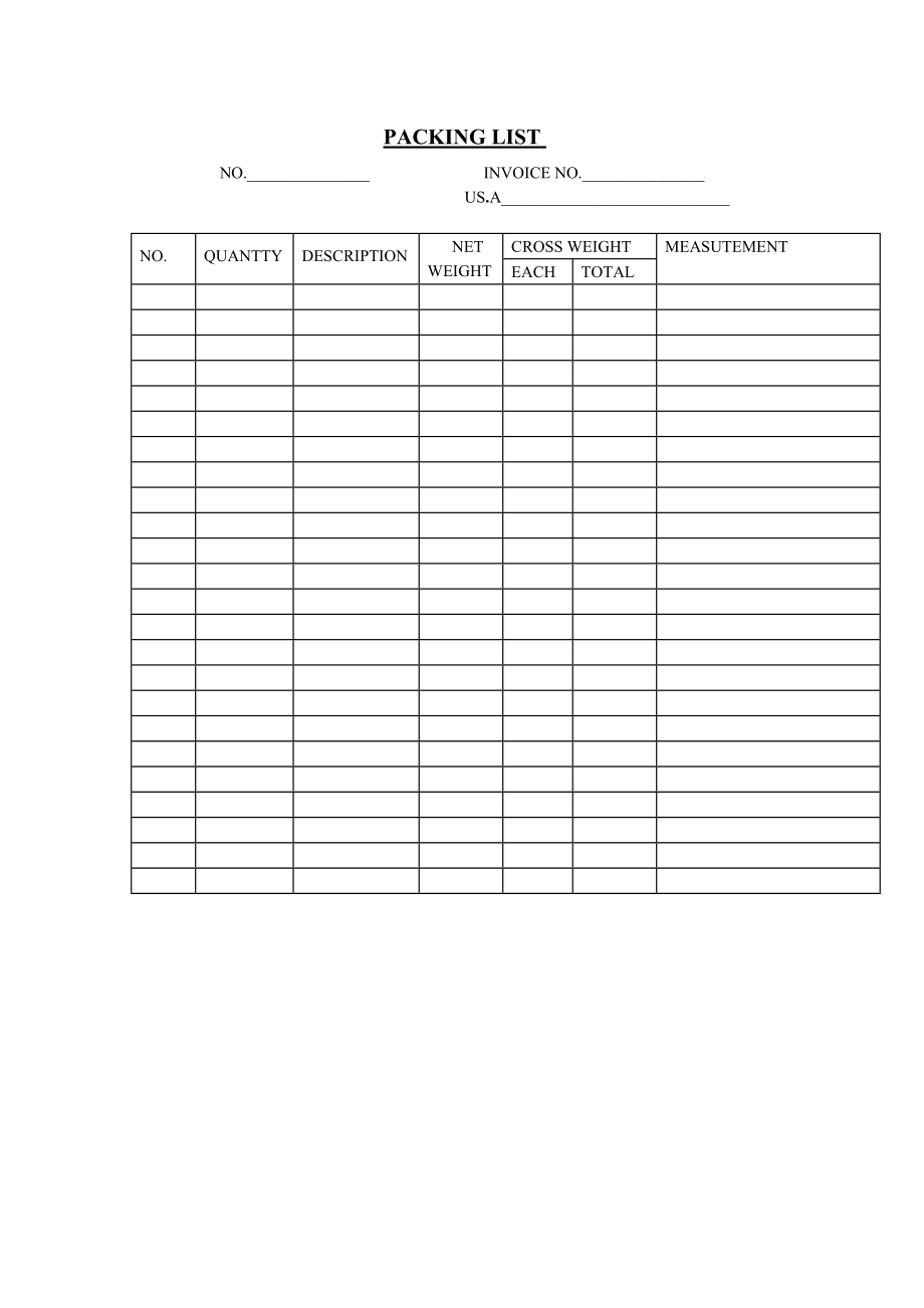 PACKINGLIST（表格模板、格式）.doc