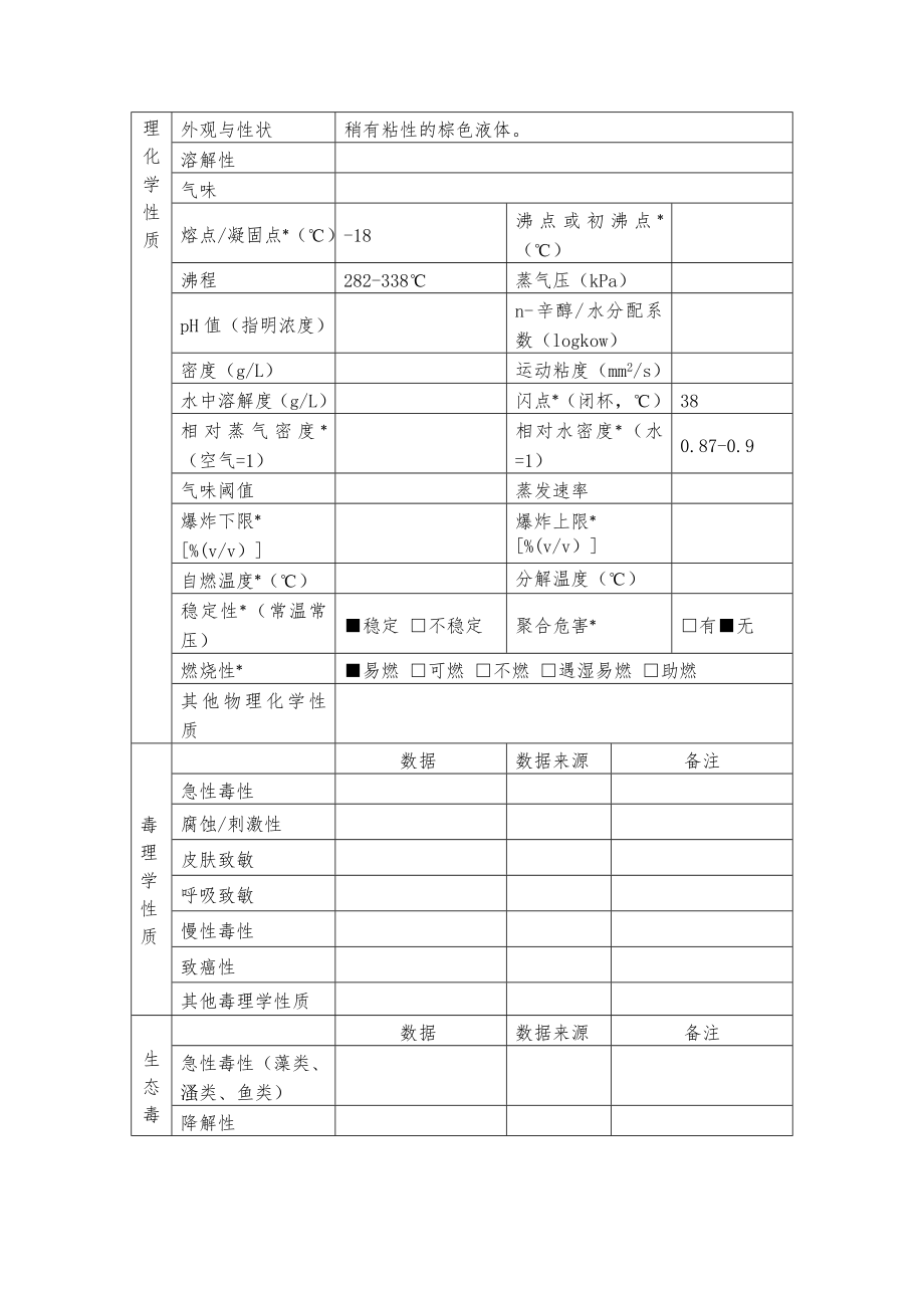 危险化学品信息表柴油2.doc