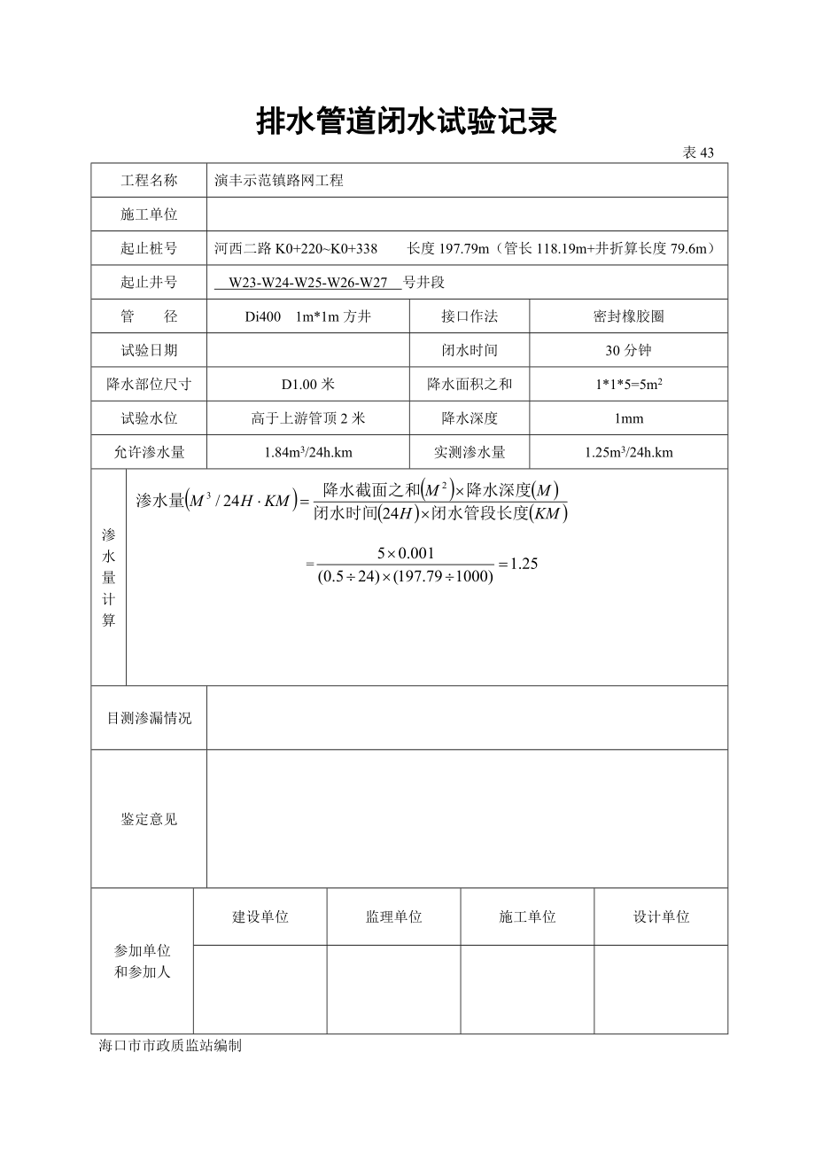 排水管道闭水试验记录.doc