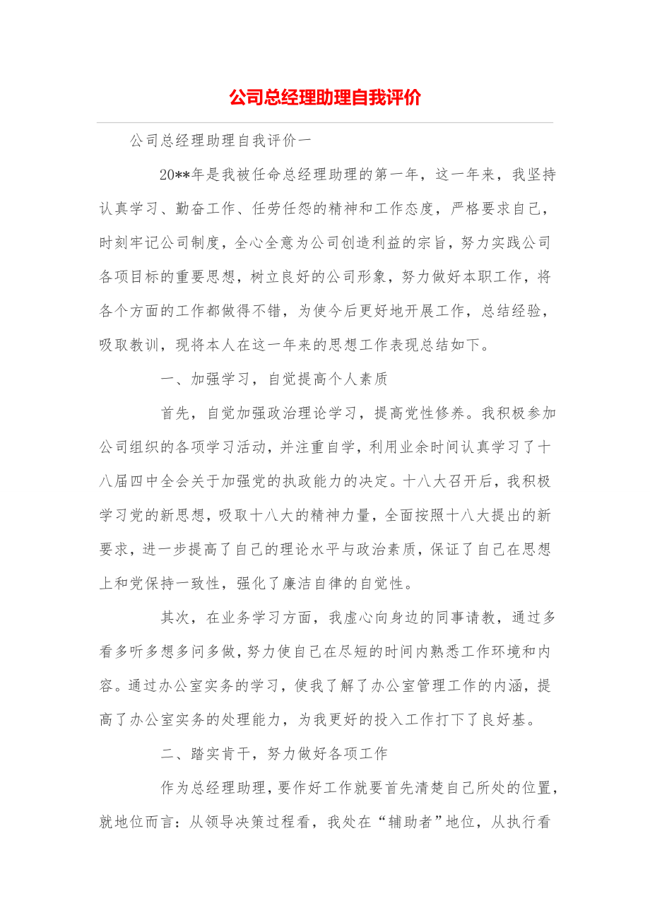 公司总经理助理自我评价.doc