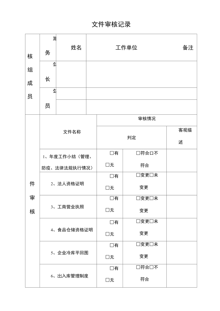 入口肉类备案存储冷库考核年审表.doc