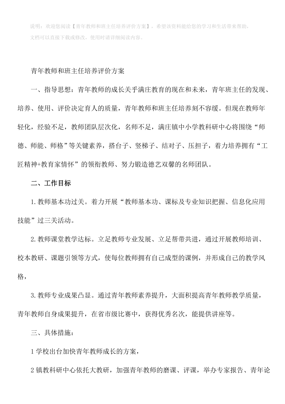 青年教师和班主任培养评价方案.doc