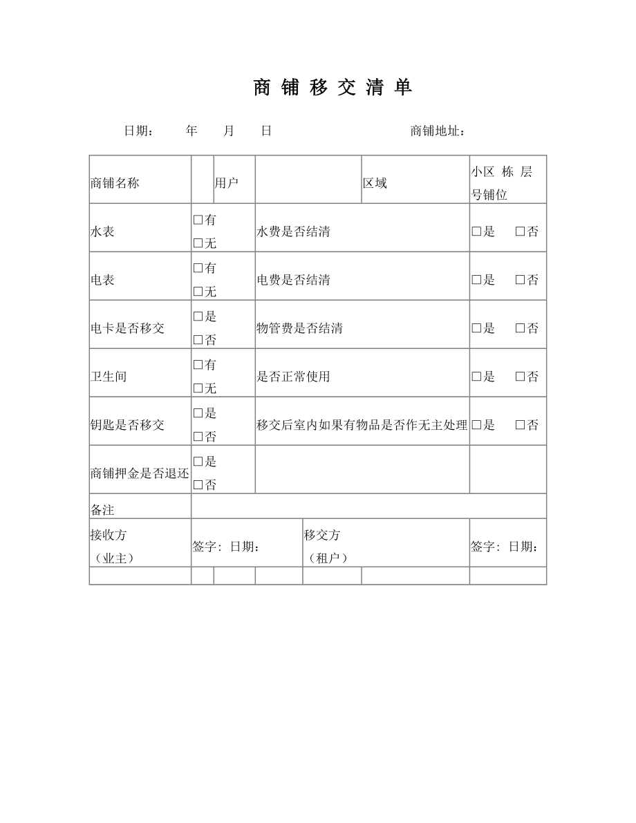 商铺移交清单.doc