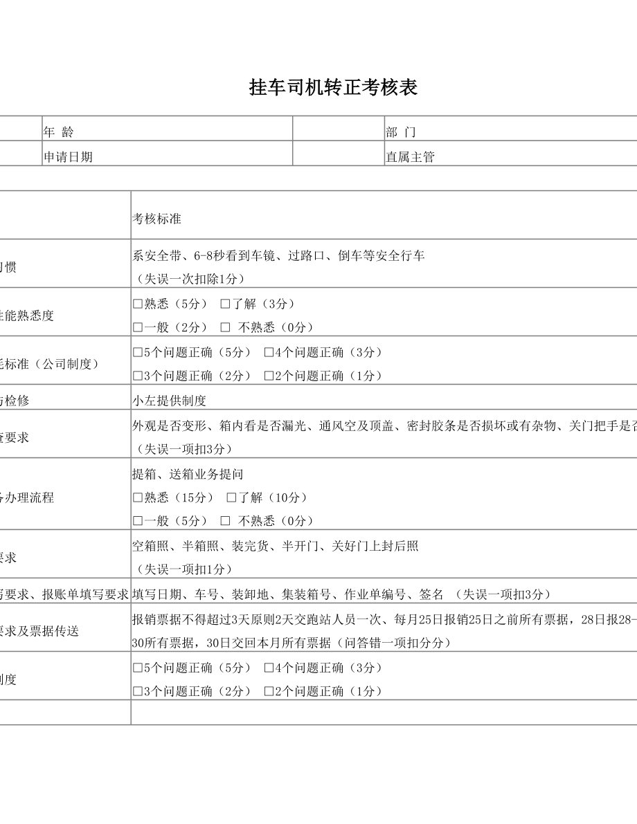 司机转正考核表.doc