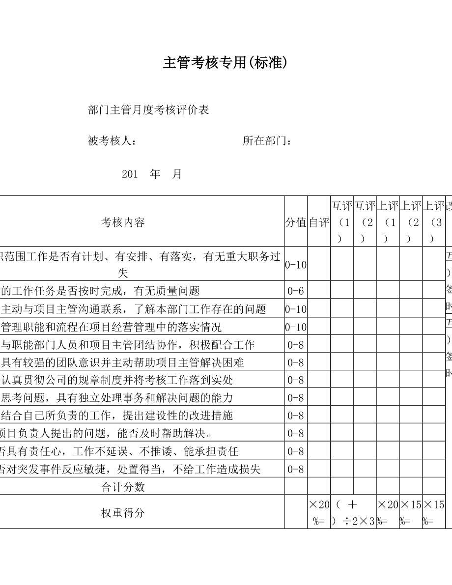 主管考核专用(标准).doc