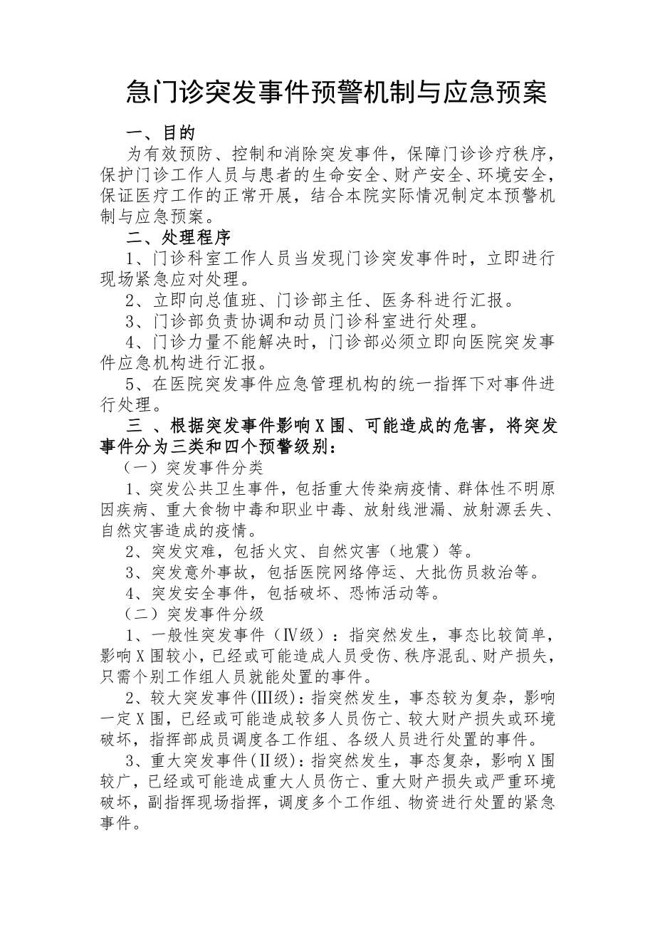 门诊突发事项预警机制和处理预案.doc