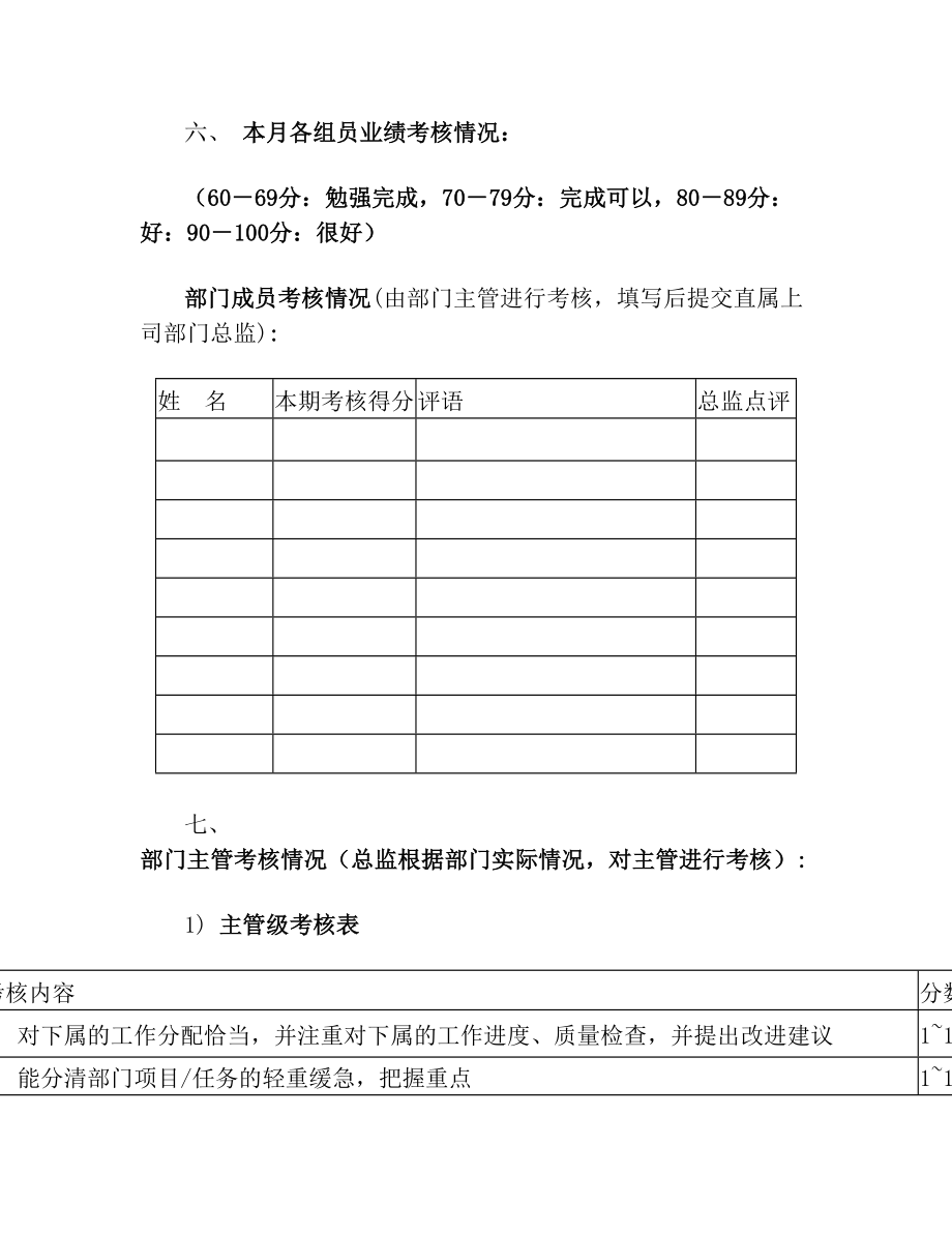 技术部门工作月报模板.doc