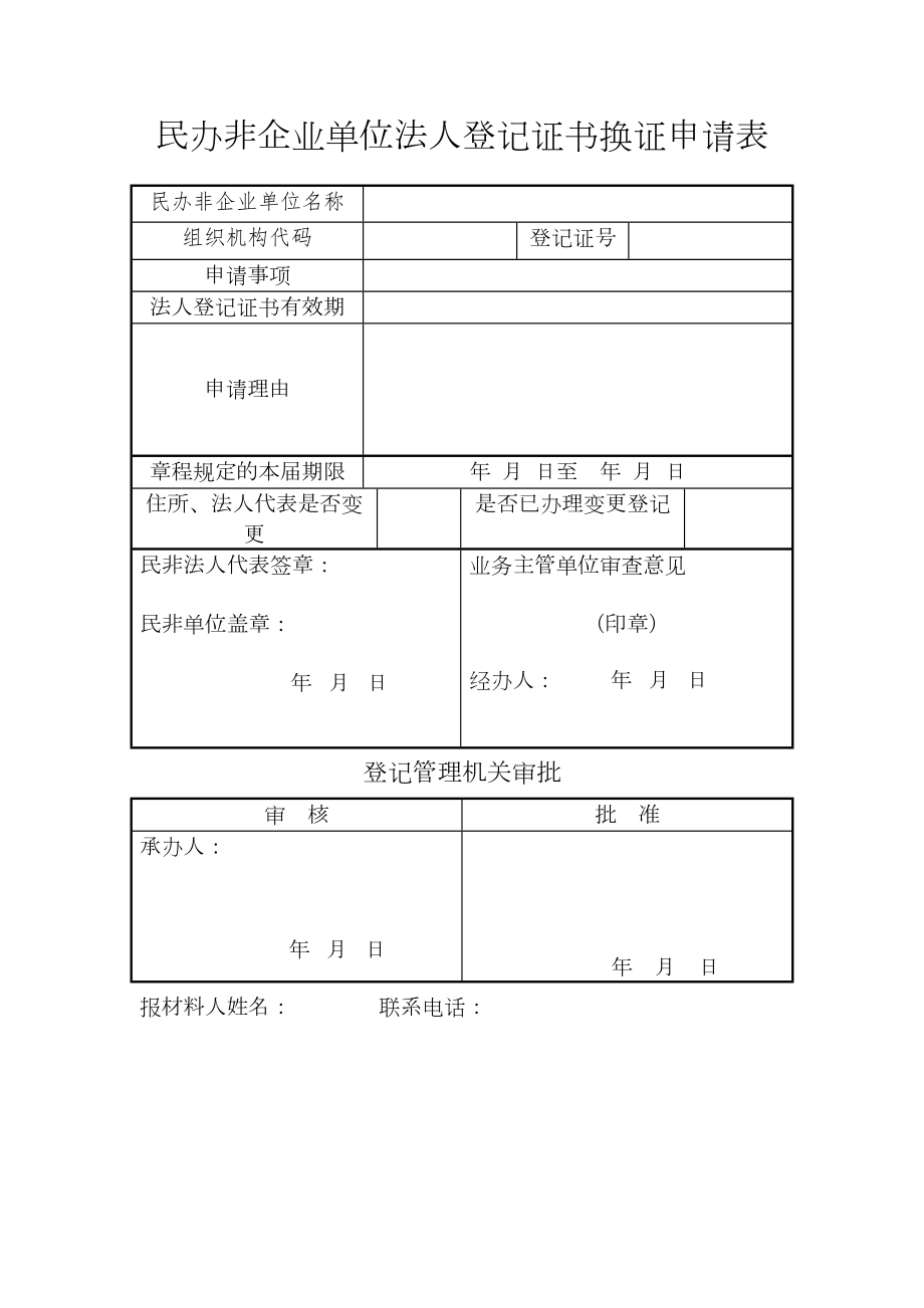 民办非企业法人登记证书更换申请书.doc