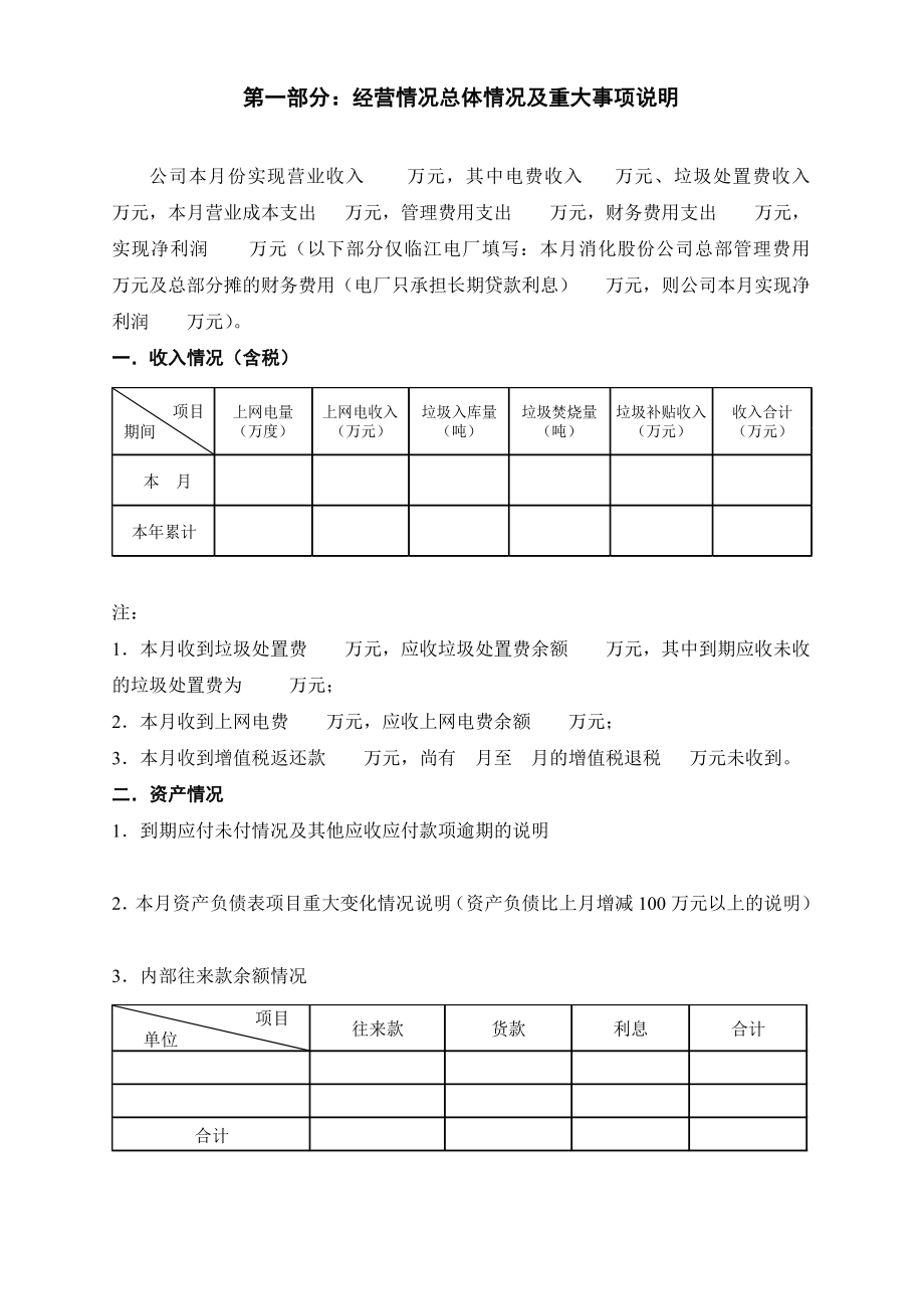 电厂月报表模版财务月度财务分析（模板）.doc