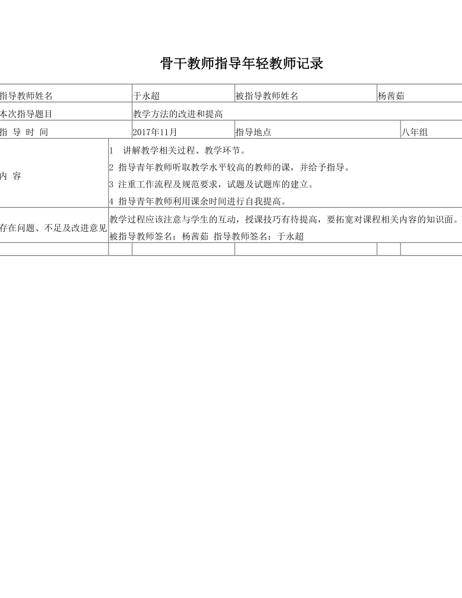 骨干教师指导青年教师记录于永超文档.doc