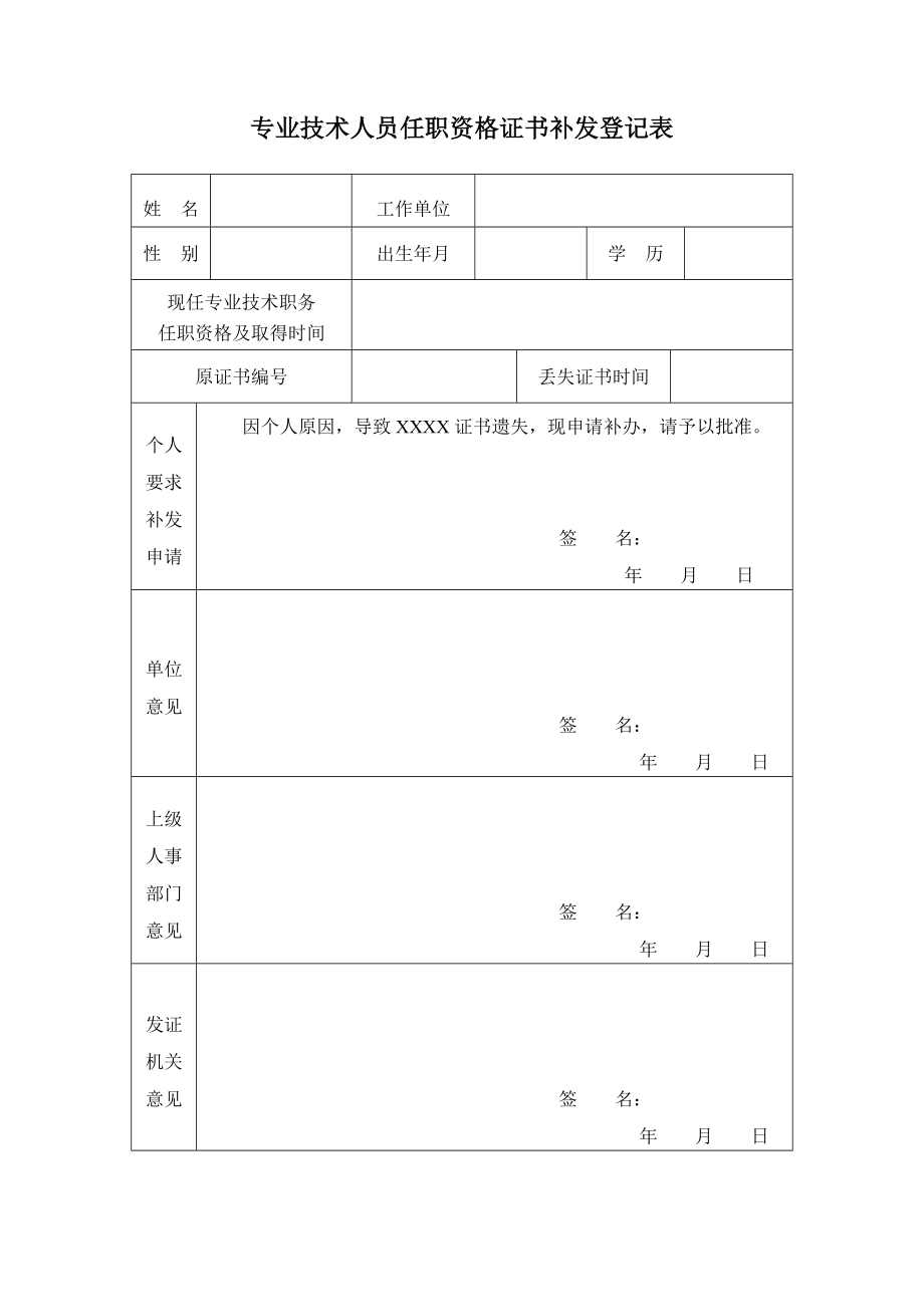 资格证书补办申请表.doc