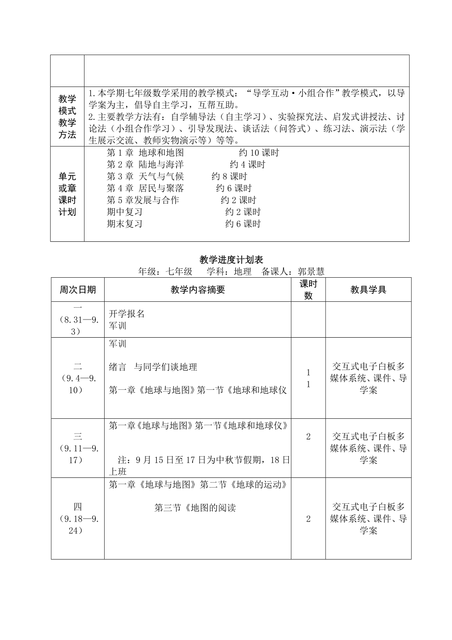 七年级（上）地理教学设计（学期备课）.doc