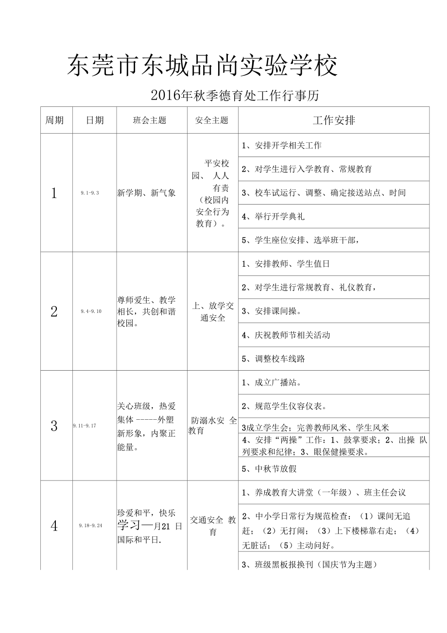 秋德育处工作行事历.doc