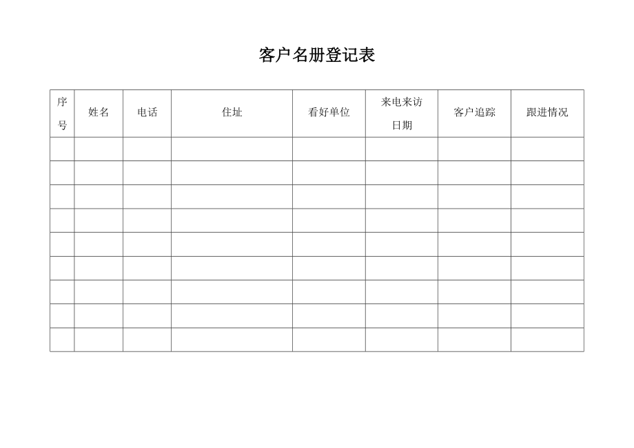 房产客户登记表.doc