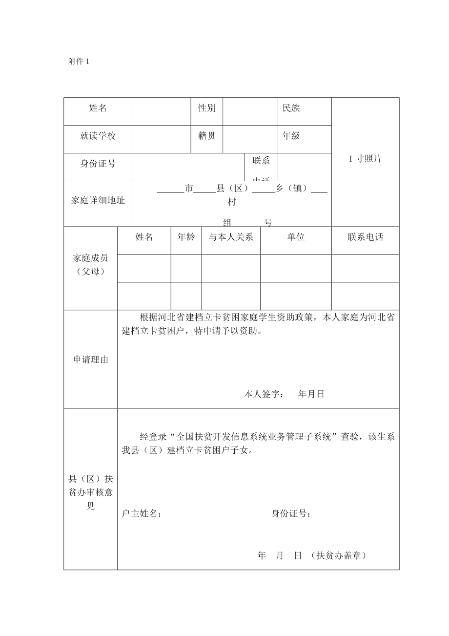 河北省建档立卡贫困家庭学生资助申请表.doc