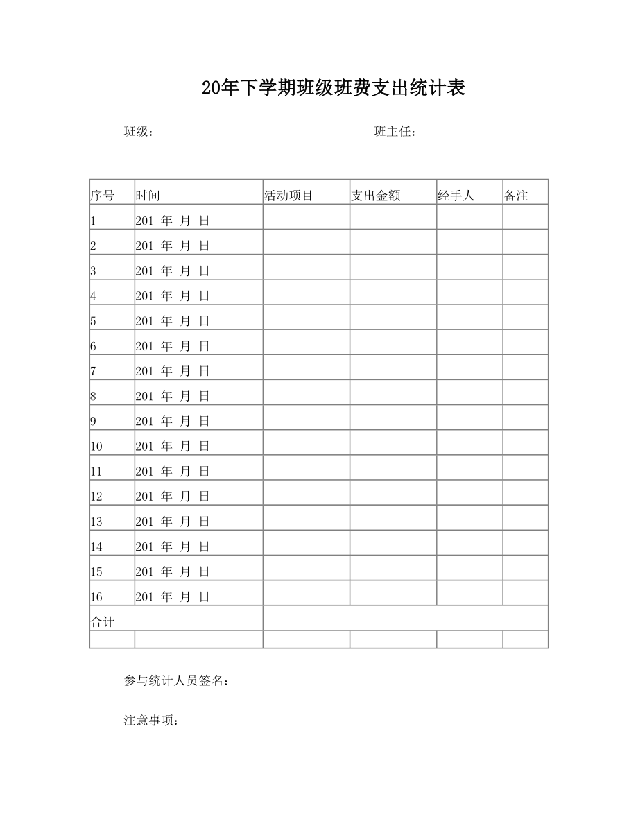 班费支出统计表.doc