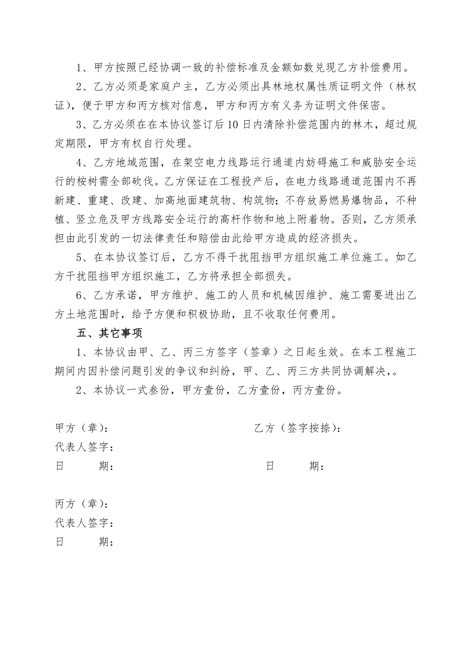 林木砍伐补偿协议书(农户).doc