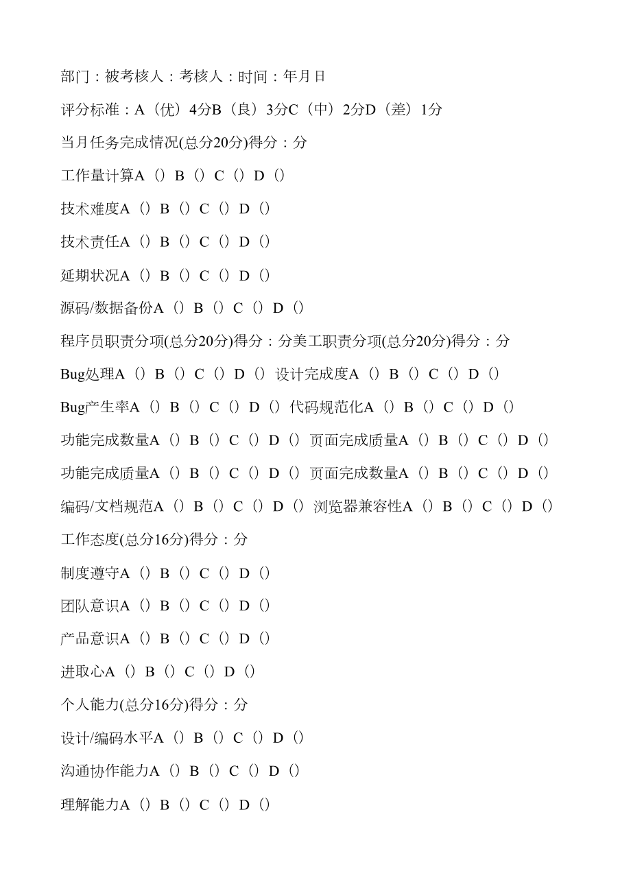 软件公司网络公司技术部员工考核办法.doc