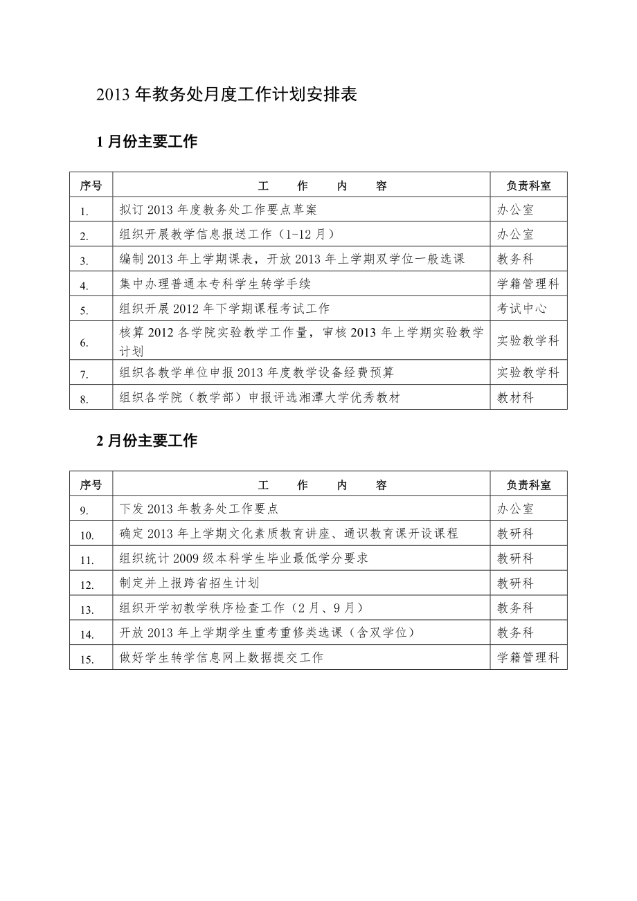 教务处月工作计划安排表.doc