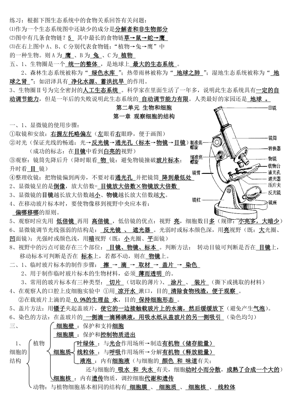 七上生物知识点文档.doc