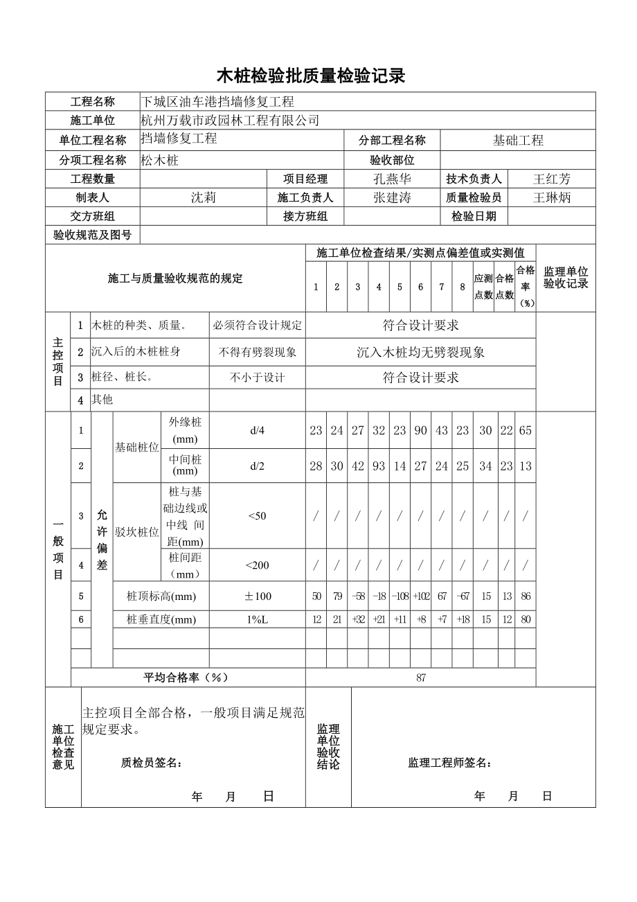 木桩检验批检验记录.doc