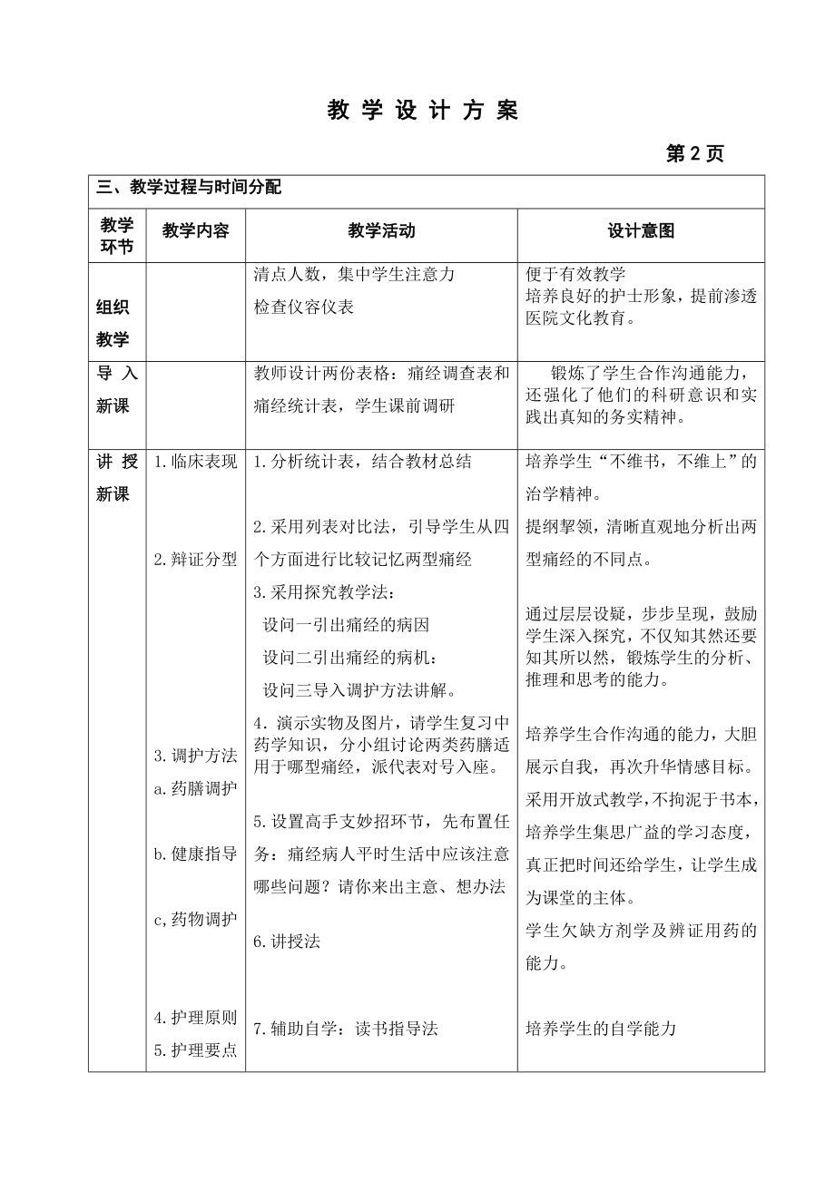 痛经病人的护理创新说课大赛教学设计方案创新说课大赛教学设计.doc