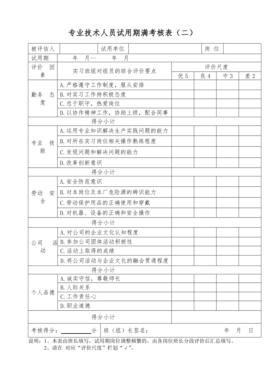 专业技术人员试用期满考核表..doc