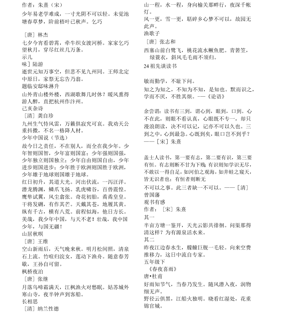 部编小学语文古诗词汇编.doc