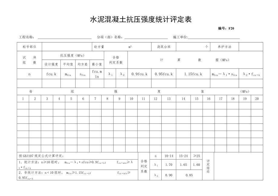 水泥混凝土抗压强度统计评定表.doc