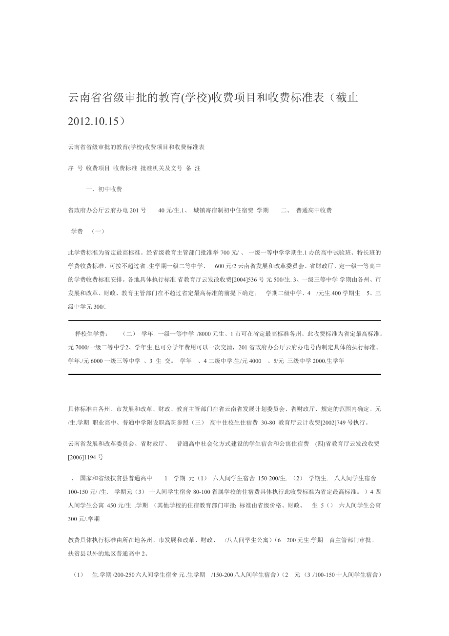 云南省省级审批的教育学校收费项目和收费标准表.doc