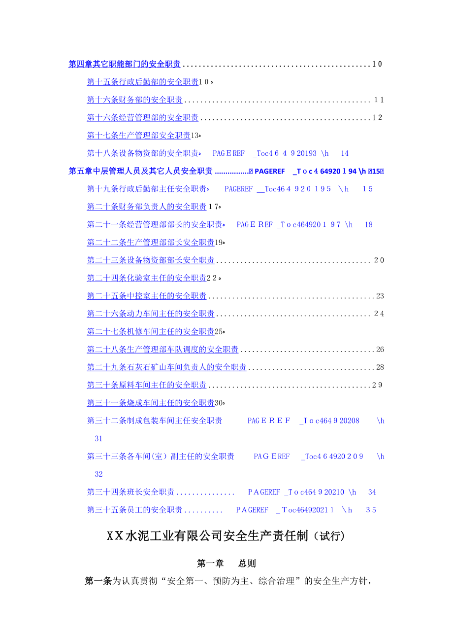 XX水泥工业有限公司安全生产责任制.doc