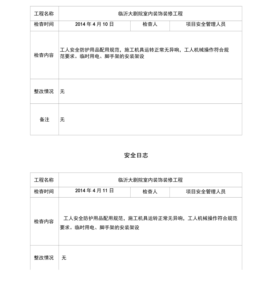 工程安全日志装饰工程安全日志.doc