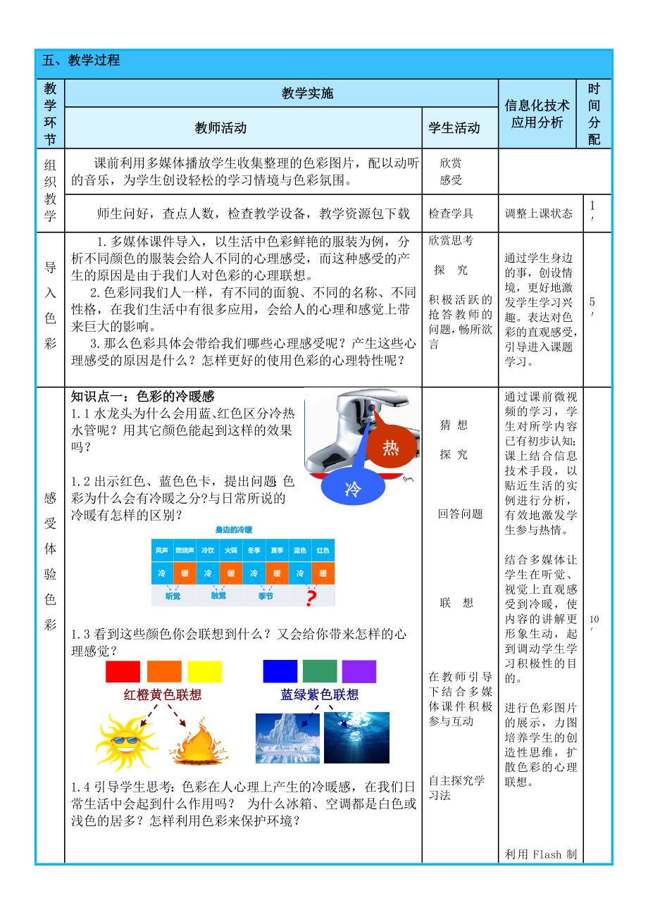 色彩的心理感觉—创新说课大赛教学设计方案创新说课大赛教学设计.doc