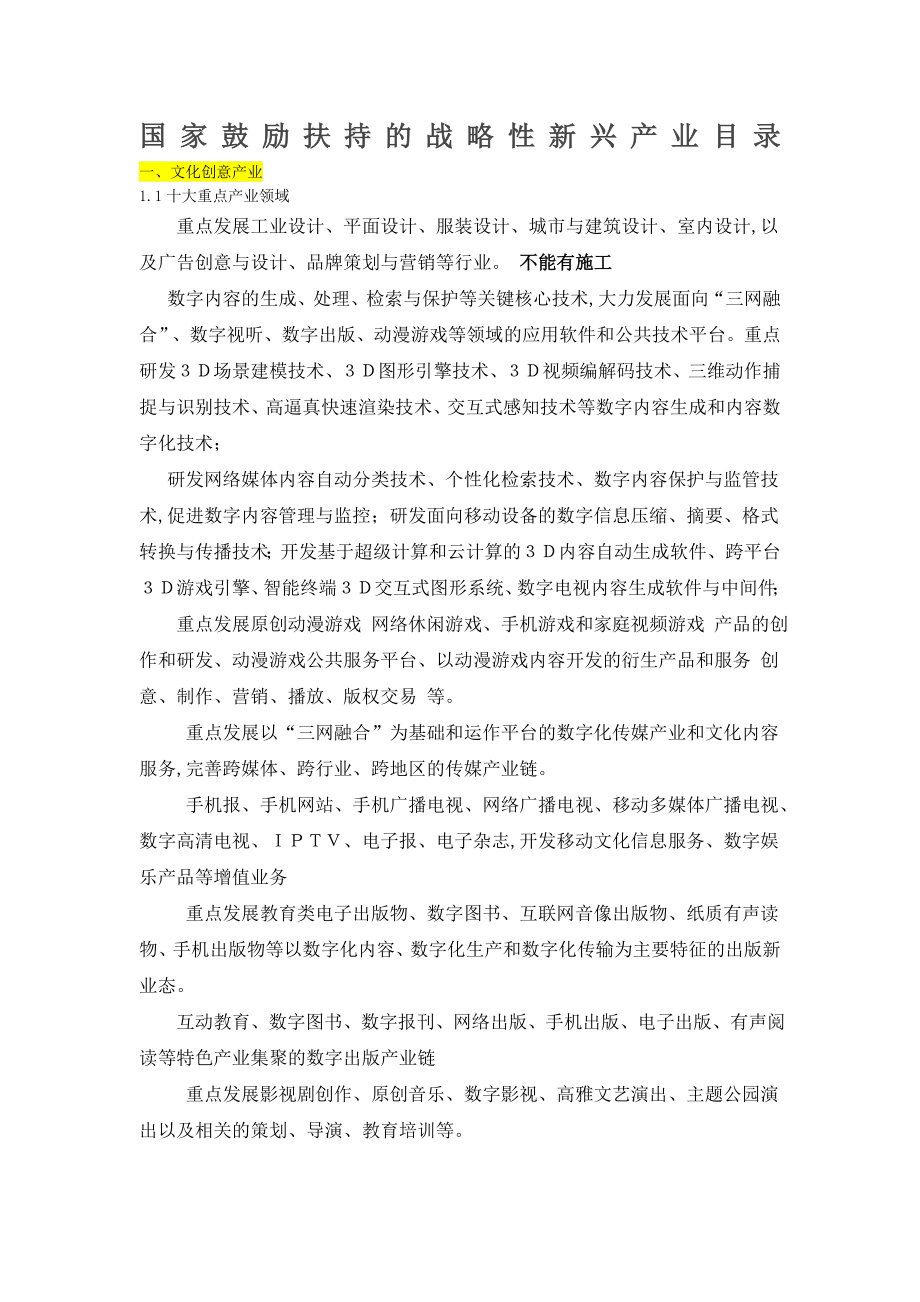 国家鼓励扶持的战略性新兴产业目录.doc