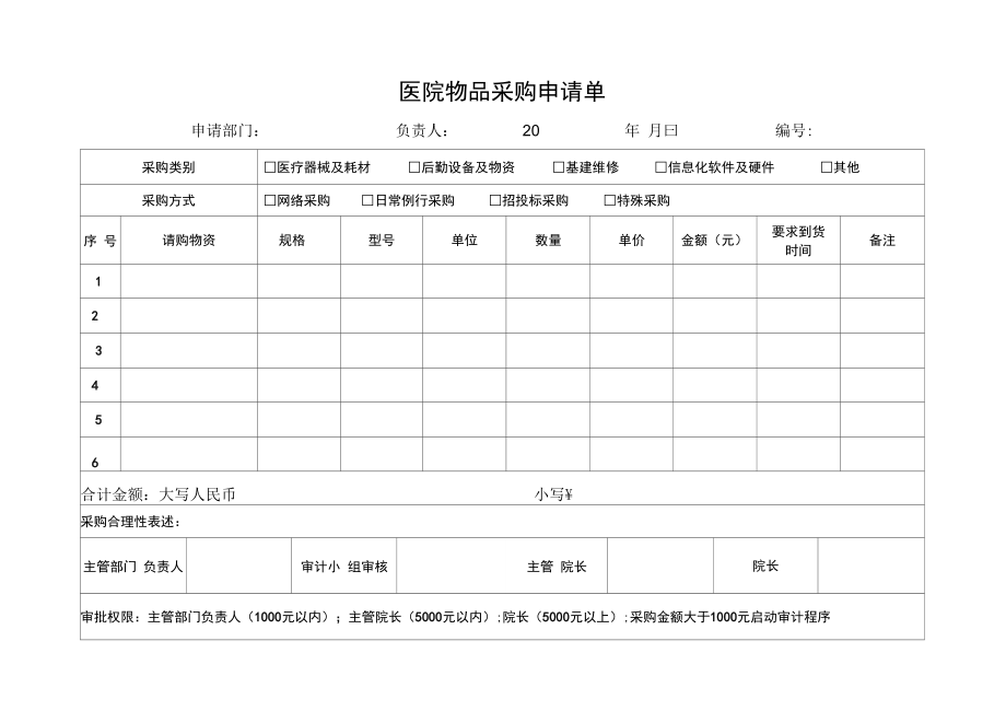 医院一般物品采购申请单.doc