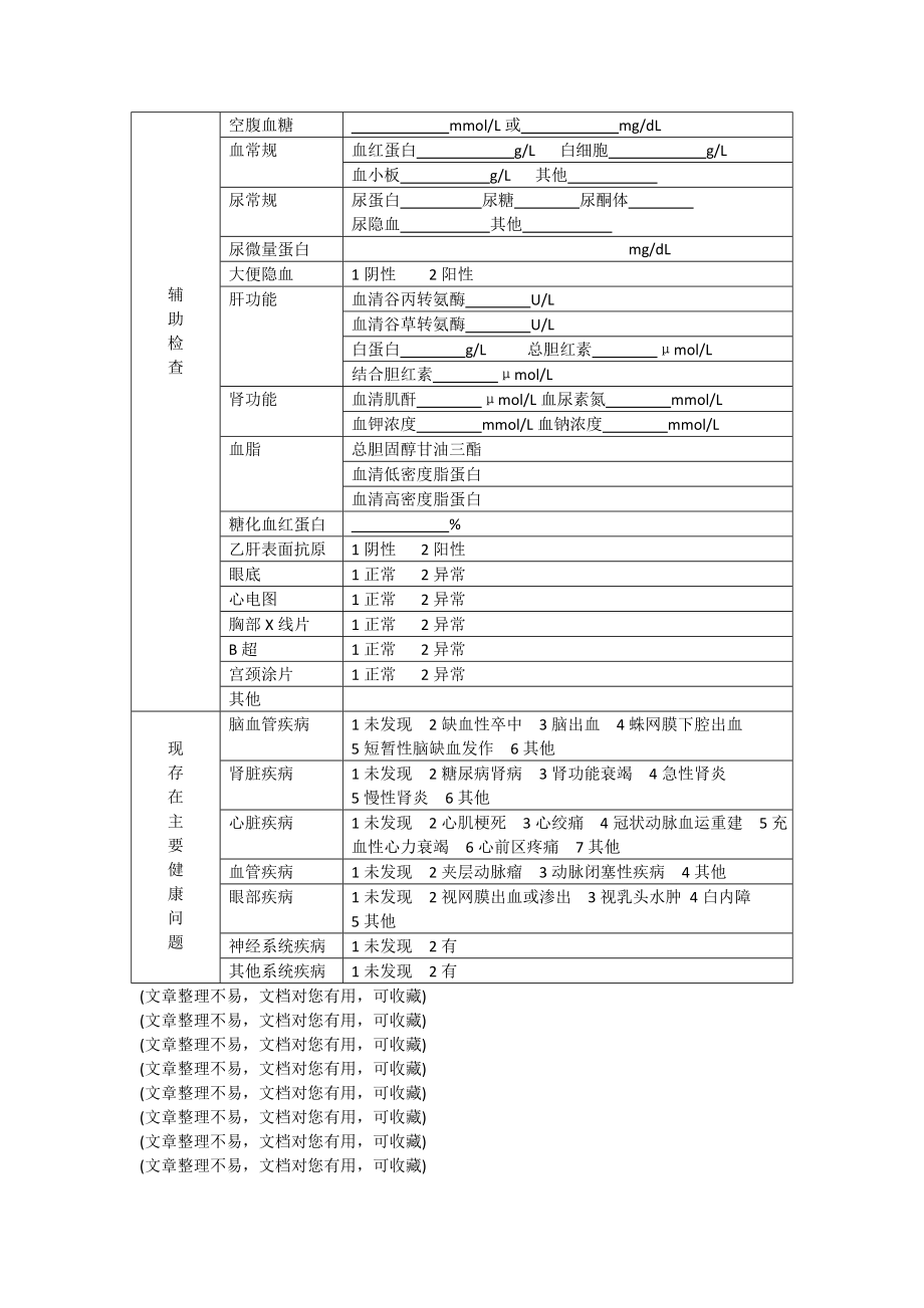 健康体检表模板模板.doc