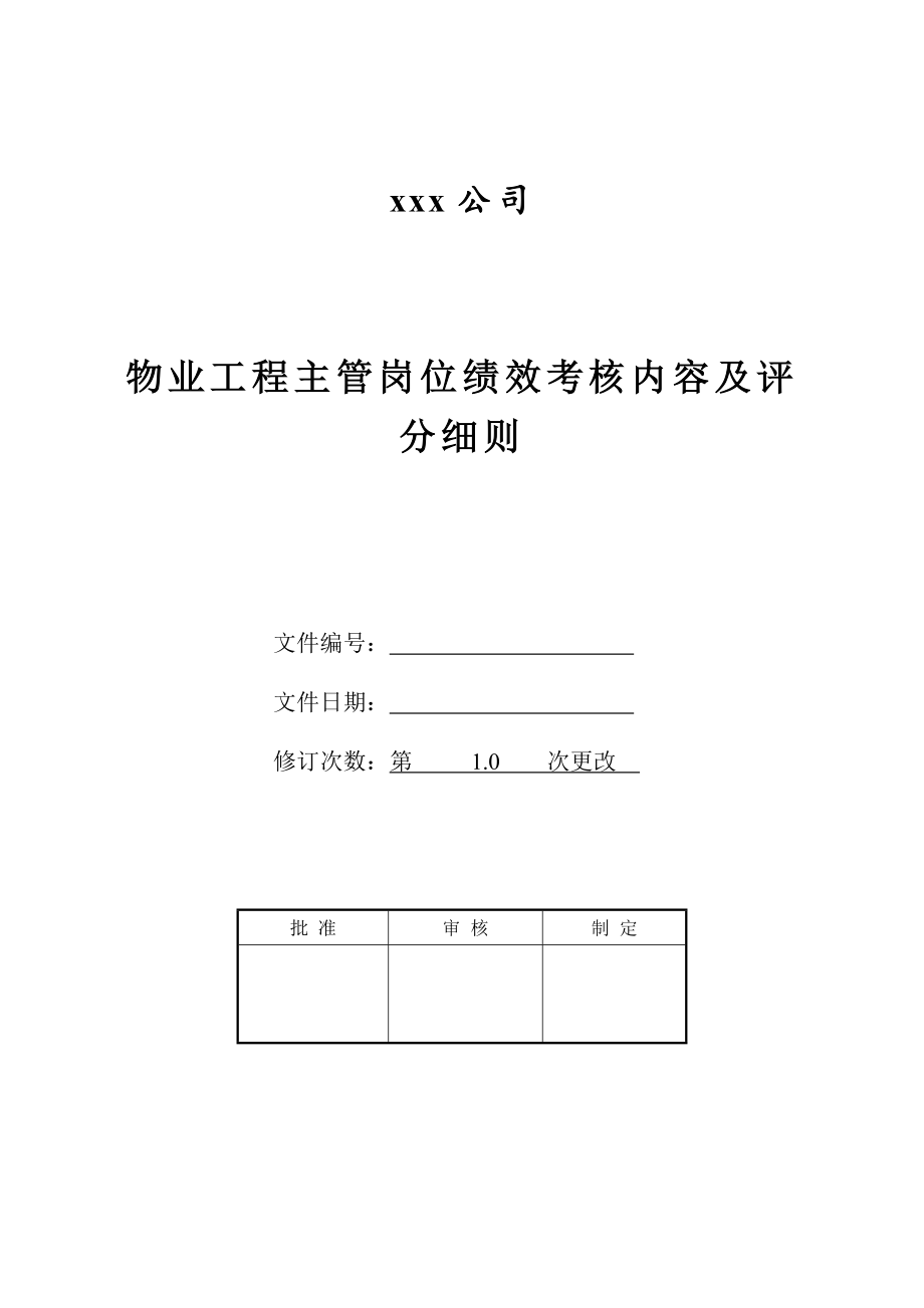 物业工程主管岗位绩效考核内容及评分细则.doc