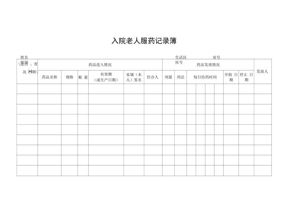 养老机构入住老人服药记录表模板.doc