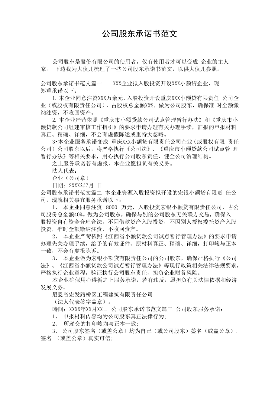 公司股东承诺书范文.doc