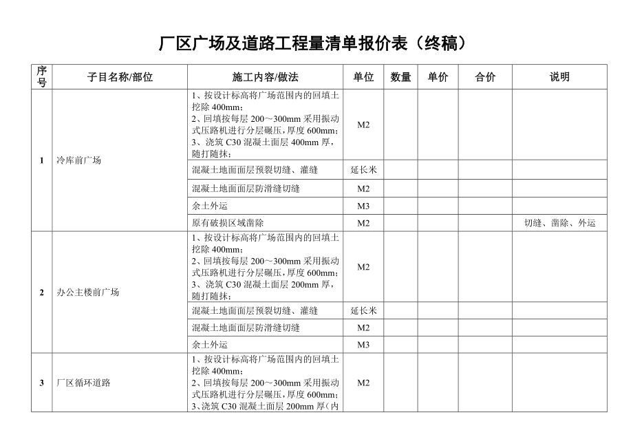 道路工程量清单表.doc