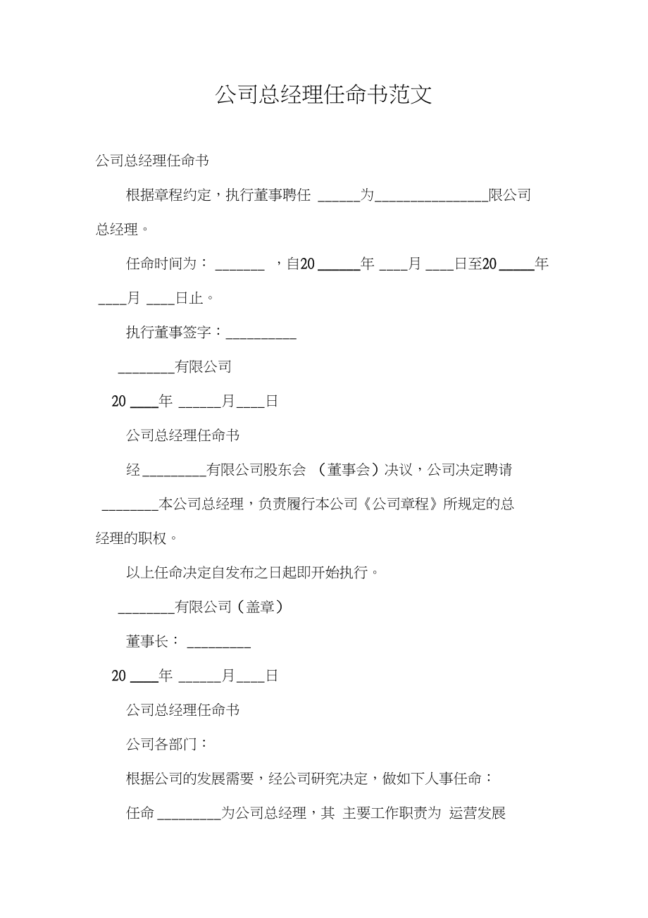 公司总经理任命书范文.doc