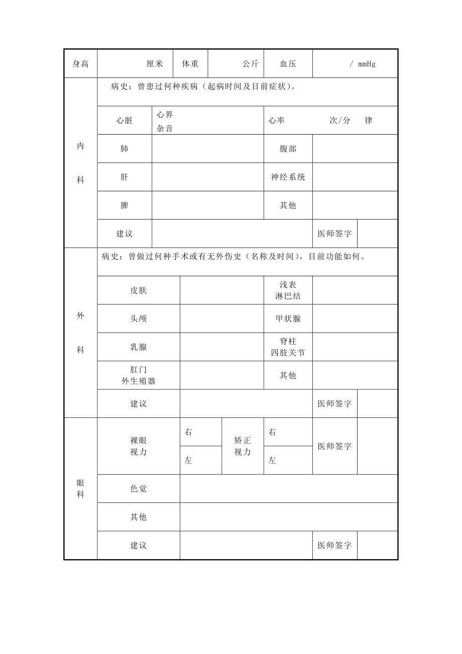 体检事业单位聘用体检表.doc