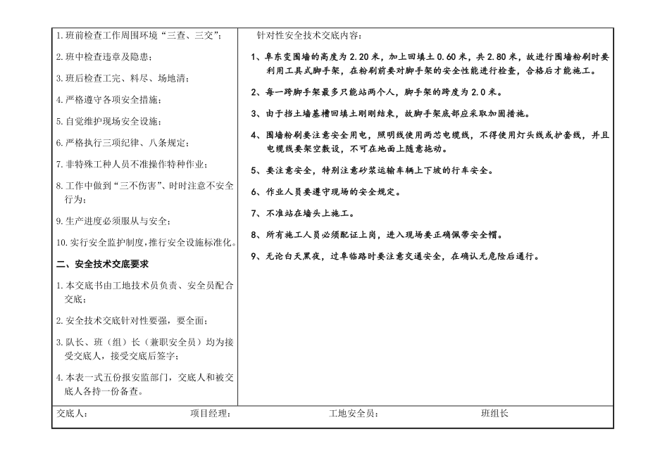 围墙粉刷施工安全技术交底书.doc